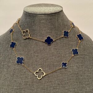 Elegant Gold and Blue Clover Necklace